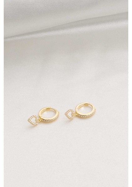 Kadın 925 Ayar Gümüş Sallantılı Kalp Detaylı Zirkon Taşlı Halka Küpe fırsatları