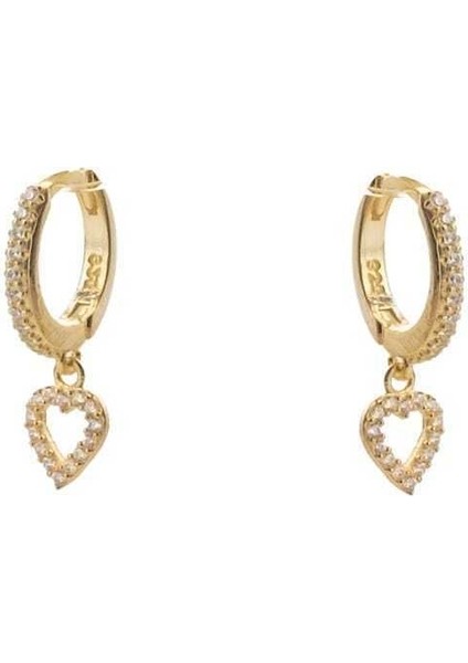 Kadın 925 Ayar Gümüş Sallantılı Kalp Detaylı Zirkon Taşlı Halka Küpe indirimleri