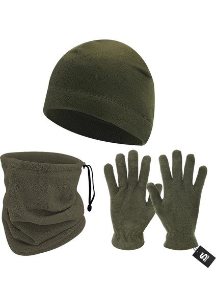 3'lü Kışlık Set Polar Bere, Eldiven, Boyunluk - Warm - Haki - (SBLN.008)
