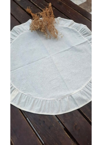 60 cm Yuvarlak Pileli Runner - Sehpa Zigon Örtüsü - Masa Ortası Örtü - Keten Runner - 1 Adet