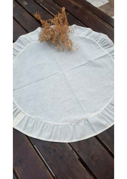 60 cm Yuvarlak Pileli Runner - Sehpa Zigon Örtüsü - Masa Ortası Örtü - Keten Runner - 1 Adet