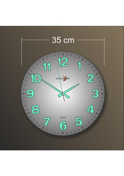 Kalın Rakam Bombe Camlı Sessiz Kayar Saniye Fosforlu Duvar Saati 35 cm