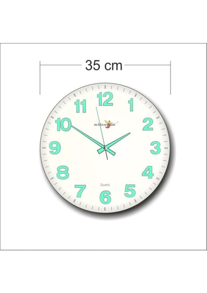 Kalın Rakam Bombe Camlı Sessiz Kayar Saniye Fosforlu Duvar Saati 35 cm