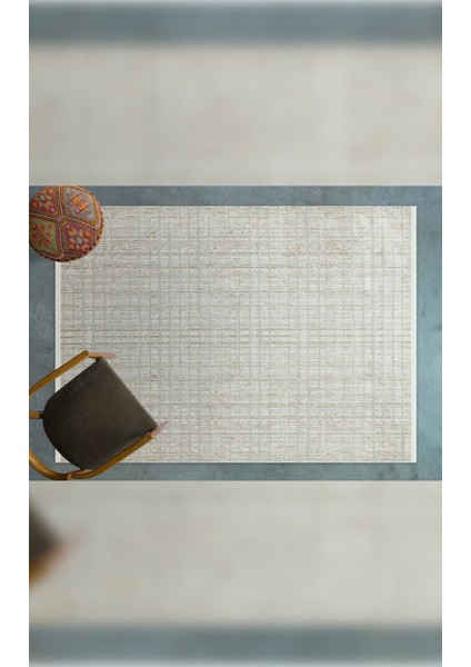 Halı Riena 1152 Krem Yumuşak Dokulu Yıkanabilir Ince Kadife Dokuma Taban Saten Bambu Halı
