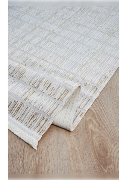 Halı Riena 1152 Krem Yumuşak Dokulu Yıkanabilir Ince Kadife Dokuma Taban Saten Bambu Halı