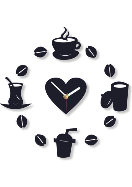 Modern yuvarlak kalpli duvar saati, 60x60 cm, siyah, 12 aksesuar, şık dekorasyon. fiyatları