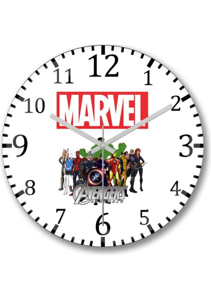 Avengers Temalı Duvar Saati, Bombeli Tasarım, Gerçek Cam, 30x30 cm, Turuncu Renk