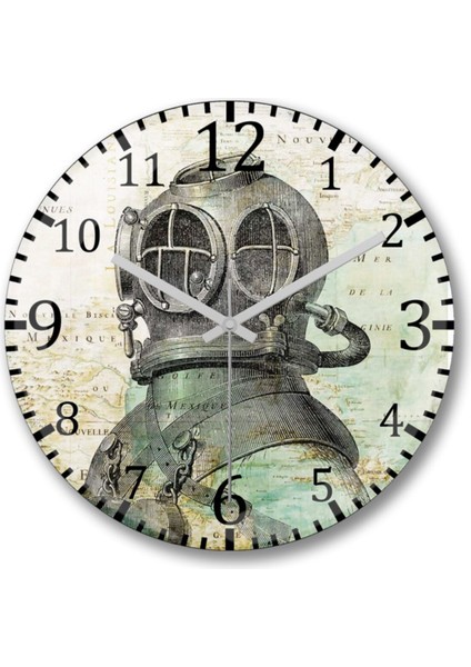 Turuncu modern scuba diving temalı duvar saati, 30x30 cm, gerçek cam, şık tasarım