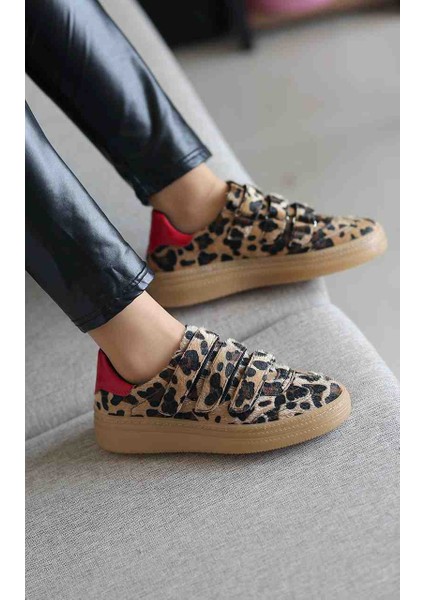 Linda Cırtlı Kauçuk Taban Leopar Desenli Kadın Sneaker