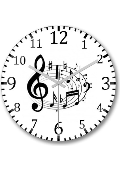Turuncu modern müzik nota duvar saati, 30x30cm gerçek cam tasarım