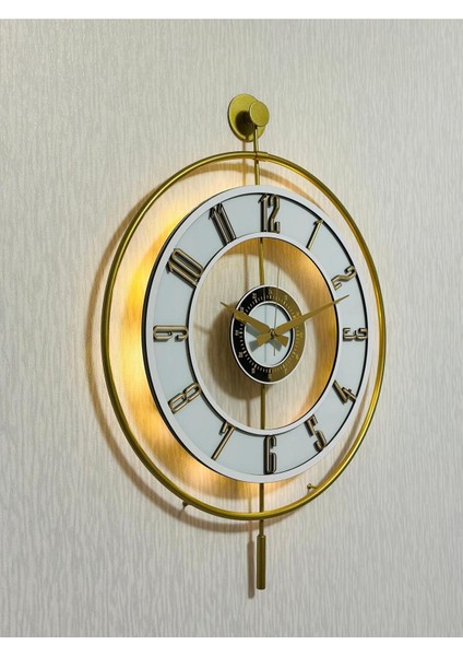 Metal camlı duvar saat 50x70 cm, ışıklı, şeffaf ve beyaz detaylar indirimleri