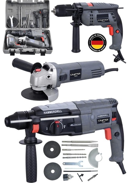 Profesyonel 3'lü Set 2-28 Hilti Matkap + 13 mm Darbeli Matkap Vidalama + 115 mm Taşlama Spiral