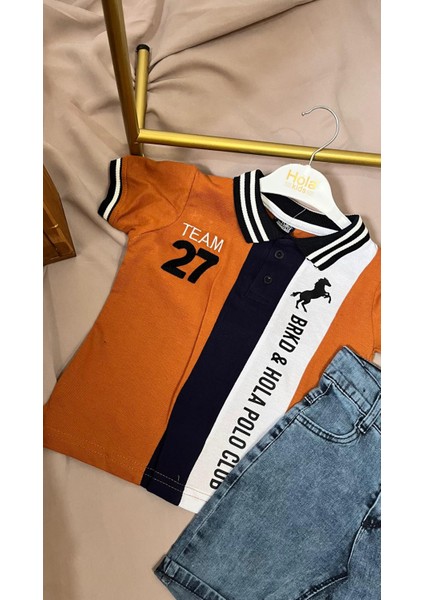 Erkek Çocuk Üst Polo Yaka Lakos Alt Kot Kapri 2'li Takım modelleri