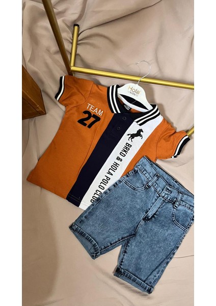 Erkek Çocuk Üst Polo Yaka Lakos Alt Kot Kapri 2'li Takım