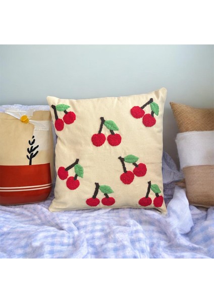 Kiraz Desenli, Punch Işlemeli Kırlent Kılıfı 40 cm x 40 cm . fiyatları