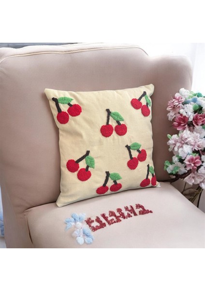 Kiraz Desenli, Punch Işlemeli Kırlent Kılıfı 40 cm x 40 cm . modelleri