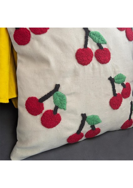 Kiraz Desenli, Punch Işlemeli Kırlent Kılıfı 40 cm x 40 cm . fırsatları