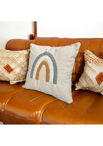 Gökkuşağı Desenli, Punch Işlemeli Kırlent Kılıfı 40 cm x 40 cm indirimleri