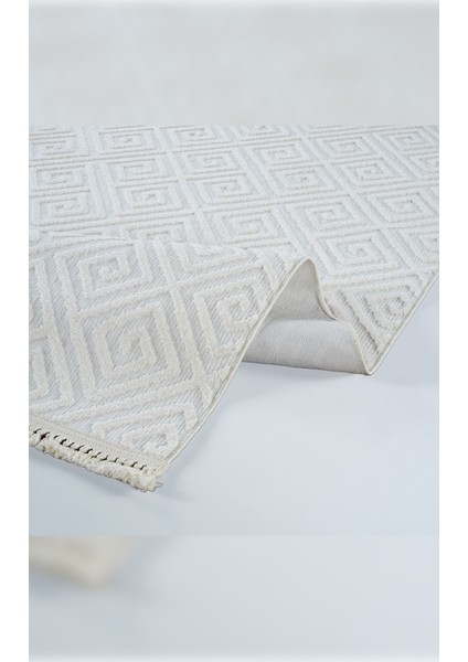 Halı Anemon 6811 Beyaz Yumuşak Dokulu Iskandinav Motifli Kaymaz Yıkanabilir Modern Halı