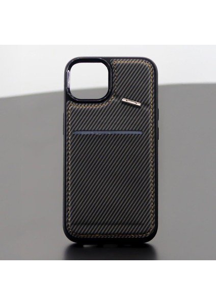 Iphone 15 Promax Uyumlu Cüzdanlı ve Kartlıklı Carbon Kılıf
