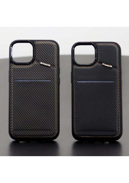 Iphone 15 Promax Uyumlu Cüzdanlı ve Kartlıklı Carbon Kılıf