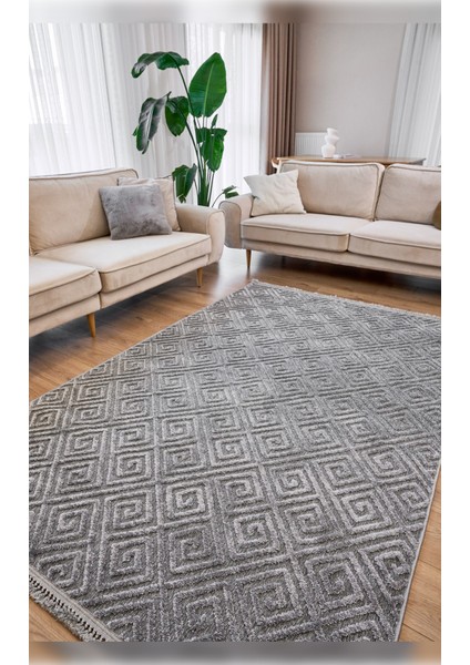 Halı Anemon 6814 Gri Yumuşak Dokulu Iskandinav Motifli Kaymaz Yıkanabilir Modern Halı