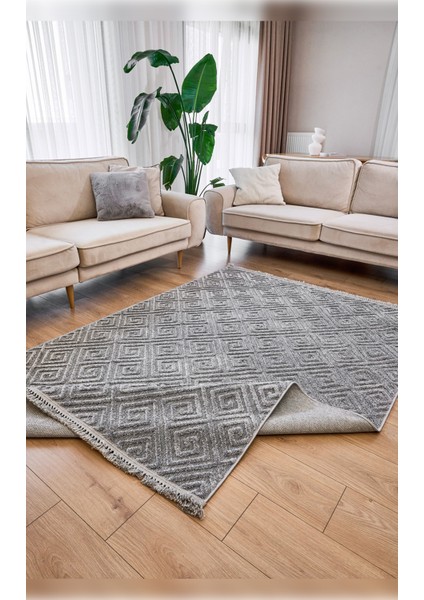 Halı Anemon 6814 Gri Yumuşak Dokulu Iskandinav Motifli Kaymaz Yıkanabilir Modern Halı
