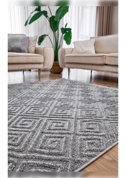 Halı Anemon 6814 Gri Yumuşak Dokulu Iskandinav Motifli Kaymaz Yıkanabilir Modern Halı