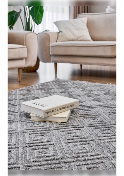 Halı Anemon 6814 Gri Yumuşak Dokulu Iskandinav Motifli Kaymaz Yıkanabilir Modern Halı