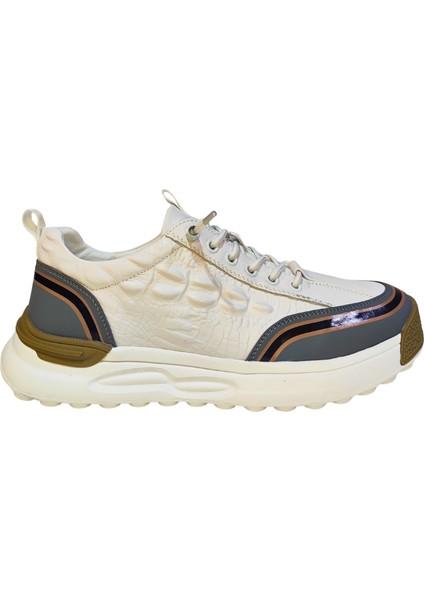 Gri Çizgili Embos Deri Lastik Bağcıklı Günlük Sneakers Ayakkabı 2525Y572-1