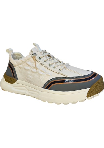 Gri Çizgili Embos Deri Lastik Bağcıklı Günlük Sneakers Ayakkabı 2525Y572-1 fiyatları