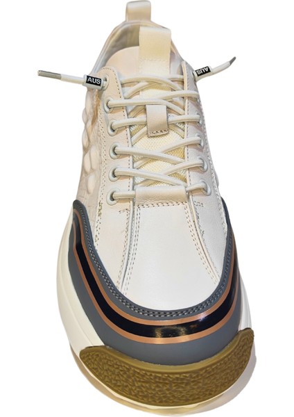 Gri Çizgili Embos Deri Lastik Bağcıklı Günlük Sneakers Ayakkabı 2525Y572-1 modelleri