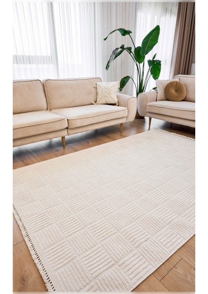 Halı Anemon 6821 Beyaz Yumuşak Dokulu Iskandinav Motifli Kaymaz Yıkanabilir Modern Halı