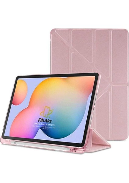 Samsung Galaxy Tab S6 Lite SM-P610 P617 Kılıf Tri Folding Standlı Kalemlikli Kalem Bölmeli 3 Katlamalı Standlı Uyku Modlu Smart Kapak