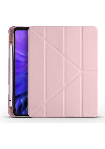 Apple iPad 11 A16 10. Nesil 10.9 Kılıf Tri Folding Standlı Kalemlikli Kalem Bölmeli 3 Katlamalı Standlı Uyku Modlu Smart Kapak