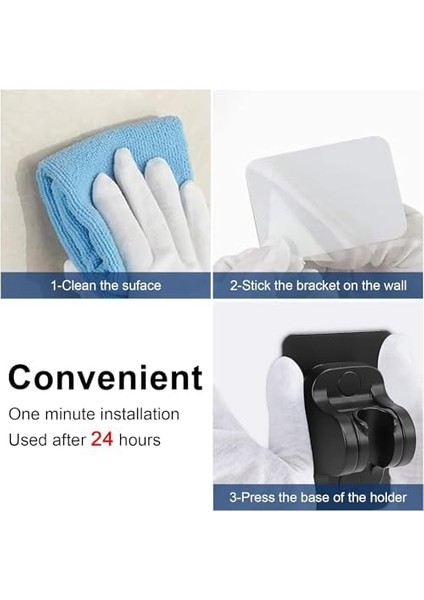 Yapışkanlı Duş Başlığı Tutucu , Ayarlanabilir El Duş Tutacağı Delme Yok Duvara Monte Su Geçirmez , Mafsal , Duş Askısı (Black)