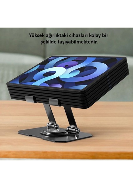 Masa Üstü Metal Tablet ve Telefon Tutucu Stand 2 Kademeli 360 Derece Döndürülebilir