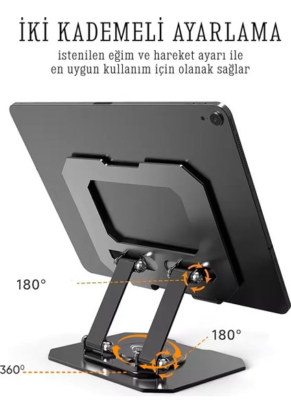 Masa Üstü Metal Tablet ve Telefon Tutucu Stand 2 Kademeli 360 Derece Döndürülebilir