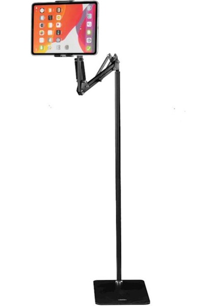 Tablet Telefon Tutucu Yükseklik Ayarlı Ayaklı Stand Siyah Tutucu