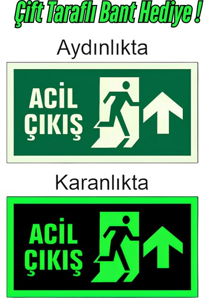 Fotolümen Fosforlu Acil Çıkış Yön Levhası Bant Hediyeli