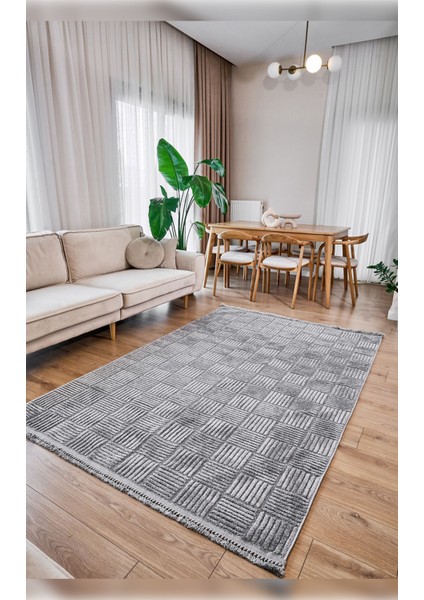 Halı Anemon 6824 Gri Yumuşak Dokulu Iskandinav Motifli Kaymaz Yıkanabilir Modern Halı