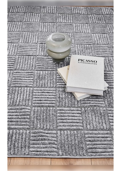 Halı Anemon 6824 Gri Yumuşak Dokulu Iskandinav Motifli Kaymaz Yıkanabilir Modern Halı