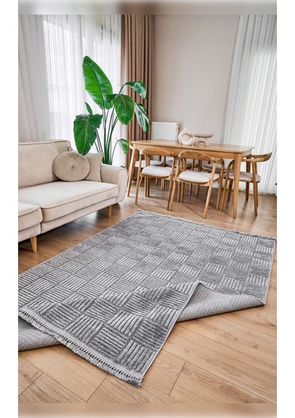Halı Anemon 6824 Gri Yumuşak Dokulu Iskandinav Motifli Kaymaz Yıkanabilir Modern Halı