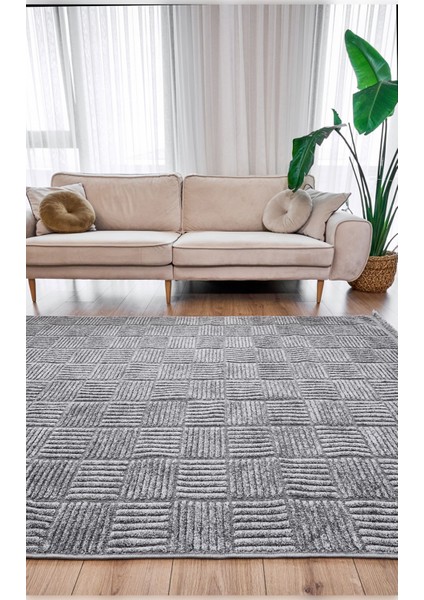 Halı Anemon 6824 Gri Yumuşak Dokulu Iskandinav Motifli Kaymaz Yıkanabilir Modern Halı