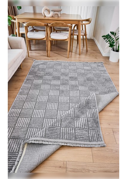 Halı Anemon 6824 Gri Yumuşak Dokulu Iskandinav Motifli Kaymaz Yıkanabilir Modern Halı
