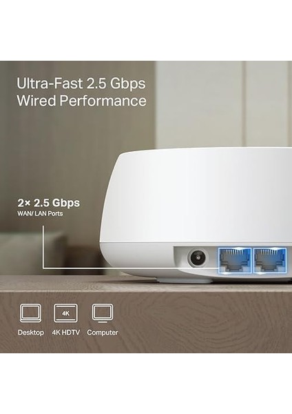 Deco BE25(1-PACK), BE3600 Mbps, 2× 2.5 Gbps Portlar, Aı Destekli Çoklu Işlem Kabiliyeti, 150 Cihaza Kadar Bağlanılabilirlik, Vpn, Wpa3, Dual-Band Wi-Fi 7 Mesh Sistemi