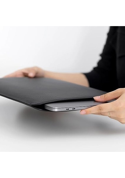 Macbook Pro 14" Inç , Macbook Air 14" Inç [2019-ÖNCESI] - Su Geçirmez Deri Laptop Kılıfı (Siyah)