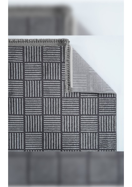 Halı Anemon 6825 Antrasit Yumuşak Dokulu Iskandinav Motifli Kaymaz Yıkanabilir Modern Halı