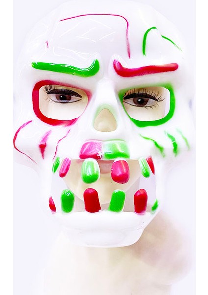 Beyaz Üzeri Rengarenk Korku Dişli Kafatası Maskesi 30 x 22 cm GO50602006740