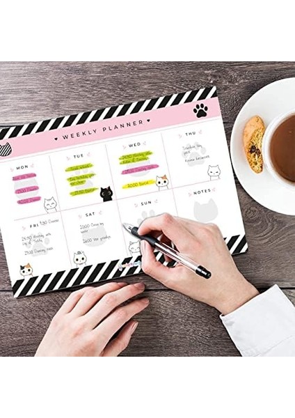 Haftalık, Günlük Planner Set - Masaüstü Planlayıcı - 50 Sayfa Tarihsiz Ders Programı, Iş Listesi, Buluşma Için To Do List - 3 Parça - Kedi Serisi